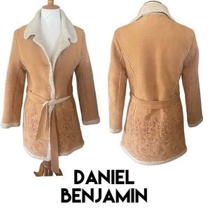 Daniel Benjamin Faux Leather Sherpa Lined Embroidered Boho Style Jacket Size Sma
